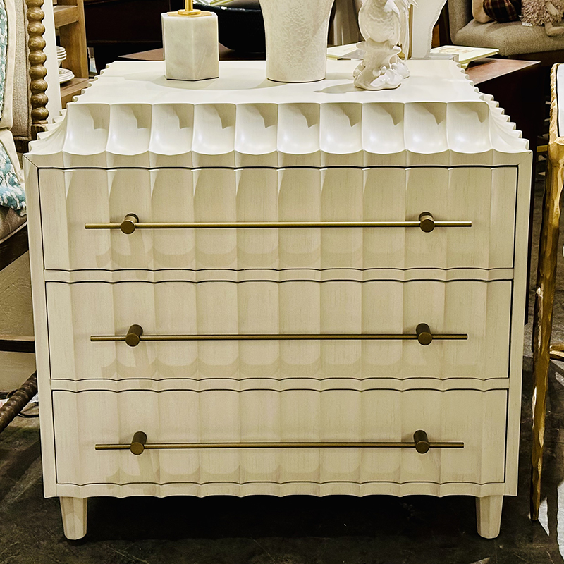 IVORY CHEST BURLED ROUND COFFEE TABLE