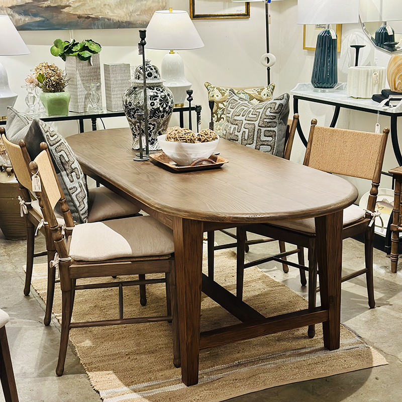 Oval Table with Stretchers and Rope Back Rush Seat Chairs Oval Table with Stretchers and Rope Back Rush Seat Chairs