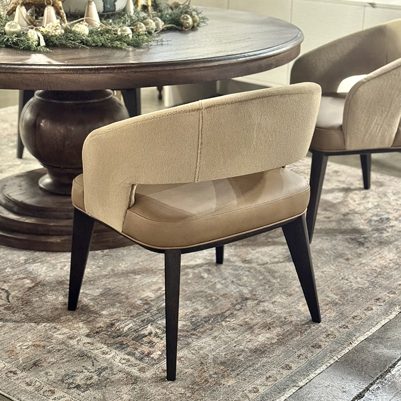 Round Pedestal Table with Mohair and Leather Chairs Round Pedestal Table with Mohair and Leather Chairs